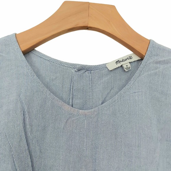 Madewell Blouse Womens Medium Striped Tie Front Back Button Short Sleeve Preppy - Picture 2 of 11